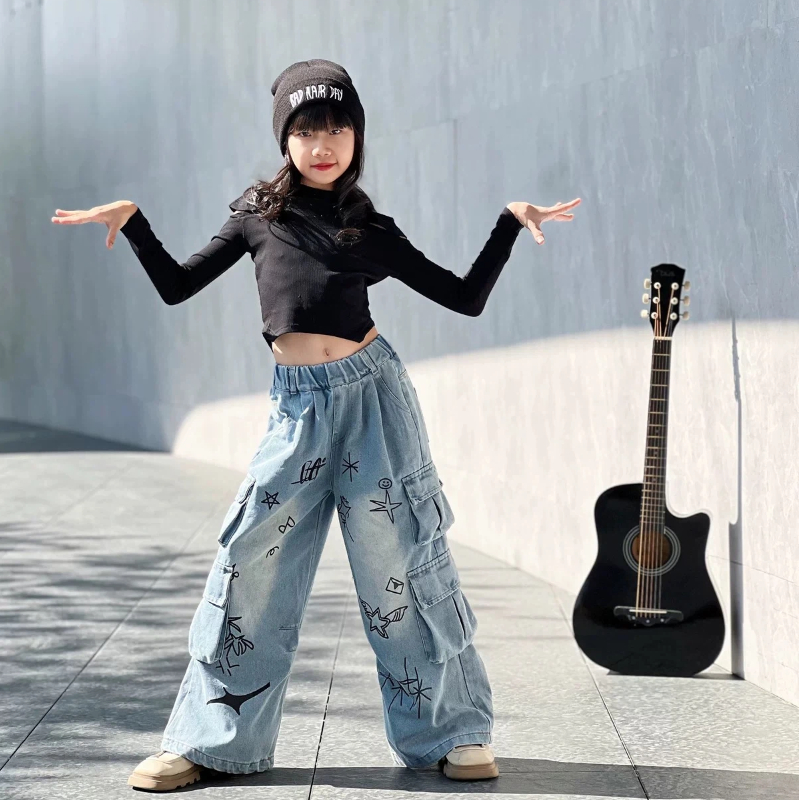 Street Fashion Runway - ชุดเต้นแจ๊สสำหรับเด็กผู้หญิง, ชุดสำหรับการแสดงบนรันเวย์, ชุดการแสดงเต้นกลุ่ม, ชุดการแสดงสตรีทแดนซ์สุดแฟชั่น