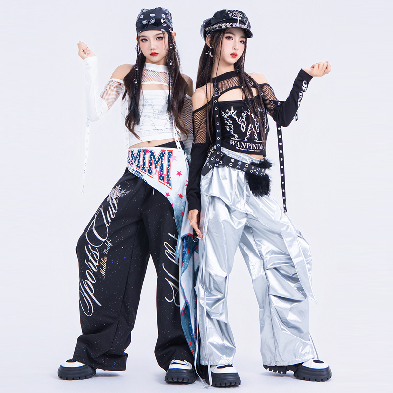 Street Fashion Outfit Girl - ชุดเต้นแจ๊สสำหรับเด็กผู้หญิง แฟชั่นสตรีทแวร์สุดเท่ ชุดแสดงสำหรับเด็ก ชุดแสดงกลุ่ม K-pop ชุดฮิปฮอป