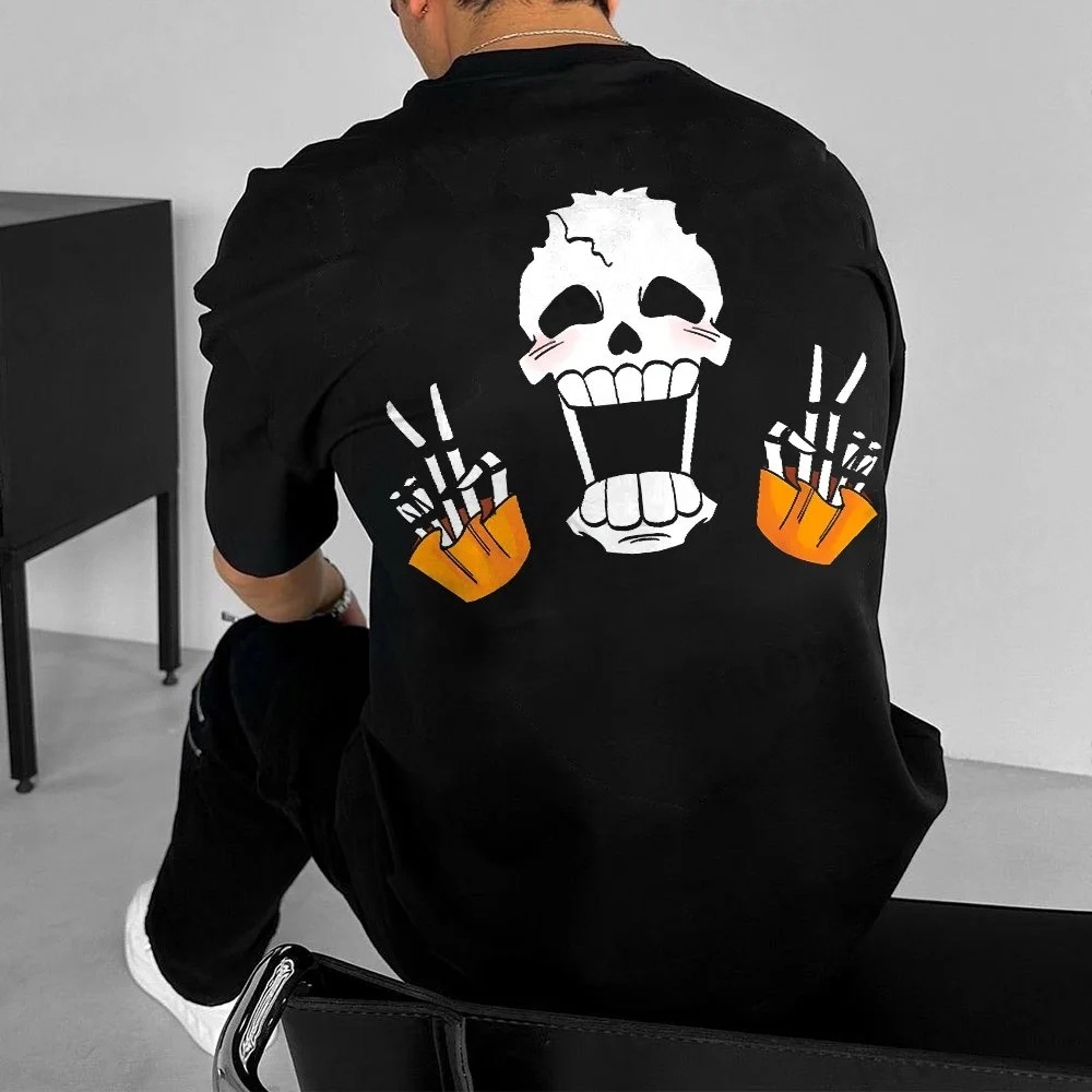 Street Fashion Anime - เสื้อยืดวันพีซลายอนิเมะญี่ปุ่น บรูค สำหรับผู้ชาย ฤดูร้อน/ฤดูใบไม้ร่วง เสื้อแขนสั้นสไตล์พังก์ แฟชั่นสำหรับเด็กและผู้ใหญ่