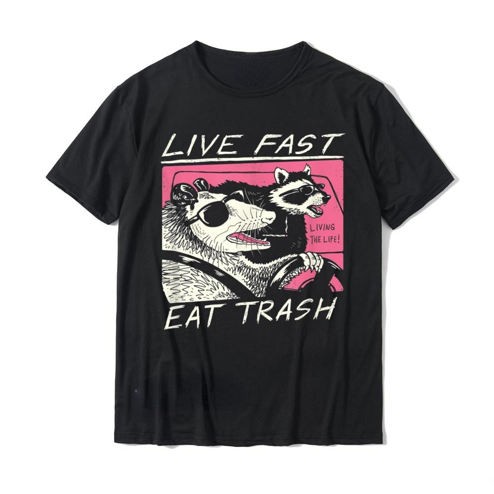 Street Fashion Harajuku - Live Fast! กินถังขยะ! Man T เสื้อออกแบบสร้างสรรค์เสื้อยืดกราฟิก