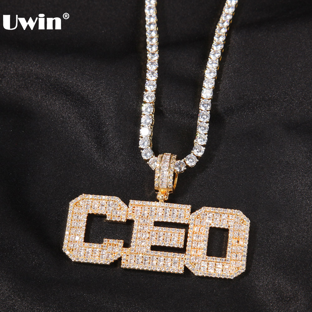 Street Fashion Necklace - UWIN ที่กำหนดเองชื่อจี้สร้อยคอผู้หญิง Iced Out ขนาดเล็ก Baguettecz