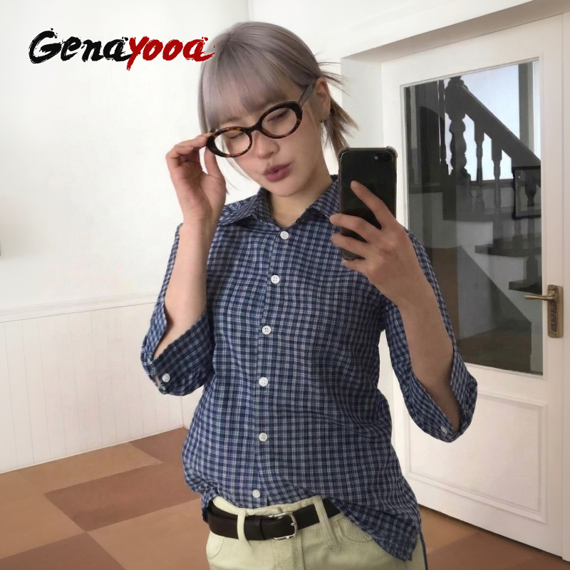 Street Fashion Japan - Genayooa Y2kลายสก๊อตเสื้อผู้หญิงสามเสื้อลําลองญี่ปุ่น 2000s Grunge Tops Streetwearเสื้อฤดูร้อนเกาหลีสไตล์