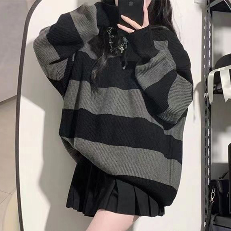 Street Fashion In Korea - เสื้อสเวตเตอร์ถักลายสตรีทไซส์ใหญ่พิเศษเสื้อถักแบบหลวมสไตล์ฮาราจูกุของเกาหลีเสื้อถักไหมพรมลำลองแฟชั่นฤดูหนาวใหม่