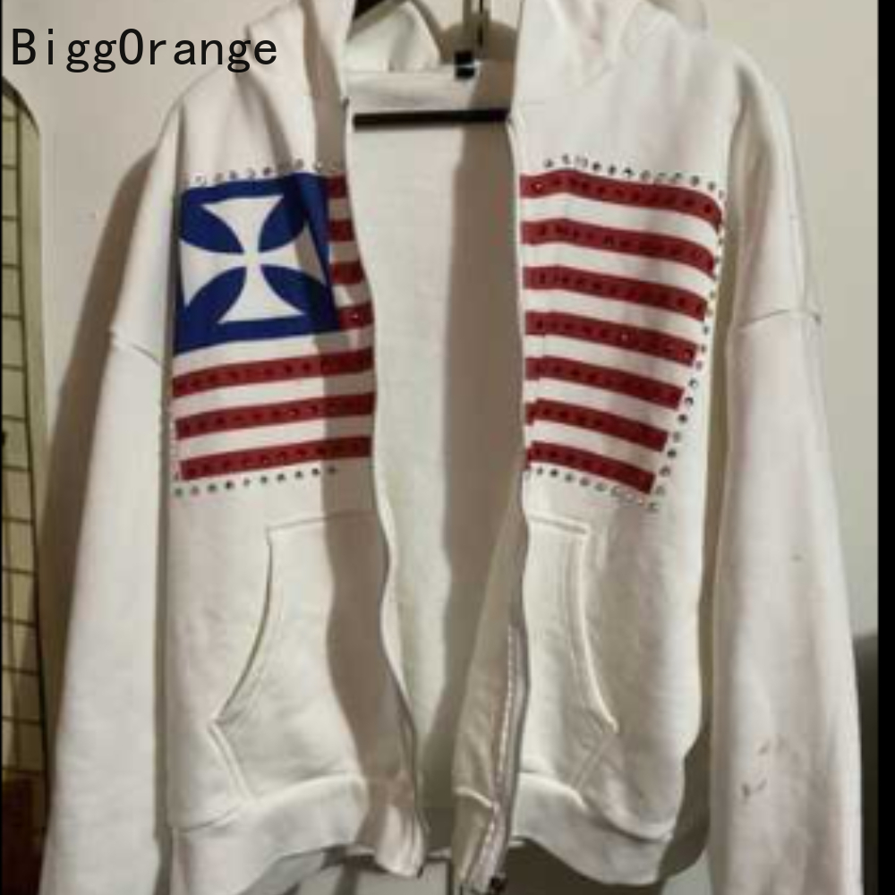 Street Fashion Elements - เสื้อกันหนาวเสื้อ rhinestone ปักซิป hoodie อเมริกันแฟชั่น street