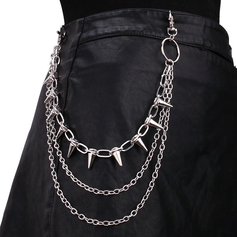 Street Fashion Necklace - โซ่คาดเอวสไตล์ฮิปฮอป พังก์ร็อก เมทัล สำหรับผู้ชายและผู้หญิง ใช้เป็นพวงกุญแจ สายคล้องกางเกง