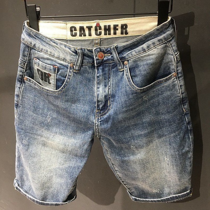 Street Fashion Harajuku - กางเกงยีนส์ขาสั้นสำหรับผู้ชายโอเวอร์ไซส์พร้อมกระเป๋า celana pendek DENIM ข้อความขนาดใหญ่บางทรงแปลกใน Y2k