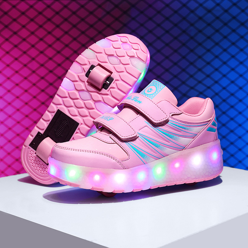 Street Fashion Boy - รองเท้าสเก็ตล้อเลื่อนสำหรับเด็กชายและเด็กหญิง รองเท้ามีไฟ LED ส่องสว่าง แฟชั่นสำหรับเด็ก รองเท้ากีฬาลำลองแบบมีล้อ