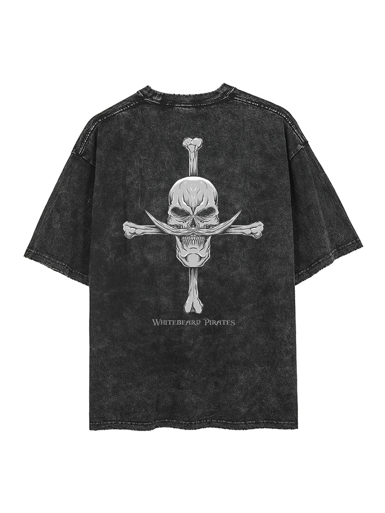 Street Fashion Japan - เสื้อยืดลายวันพีซ วินเทจ โจรสลัดไวท์เบียร์ด แบบสองด้าน สำหรับผู้ชาย แฟชั่นฤดูร้อน