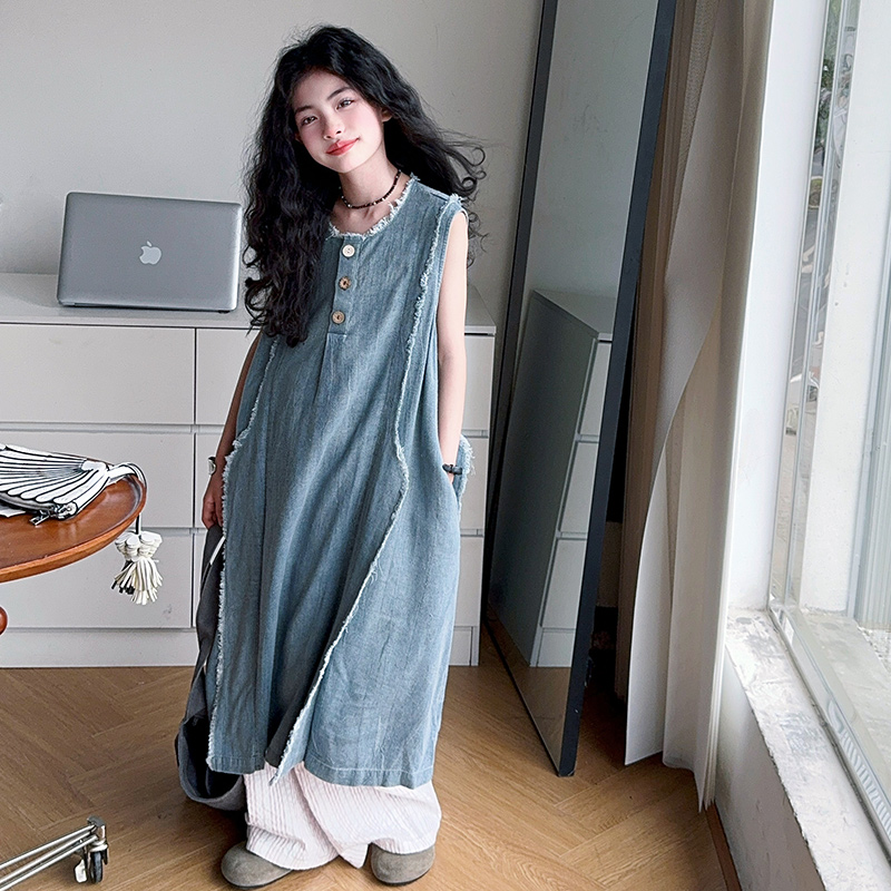 Street Fashion Outfit Girl - สไตล์หลวมเด็กหรูหราฤดูร้อน DENIM ชุดเดรสสําหรับวัยรุ่นสาวแฟชั่น Street ชุดเด็กสบายๆกางเกงยีนส์ชุด