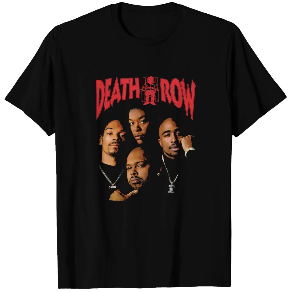 Street Fashion Vibes - เสื้อยืดพิมพ์ลายสีดำลายปกนิตยสาร Death Row Records สไตล์ฮิปฮอปแร็พ เหมาะสำหรับทั้งผู้ชายและผู้หญิง