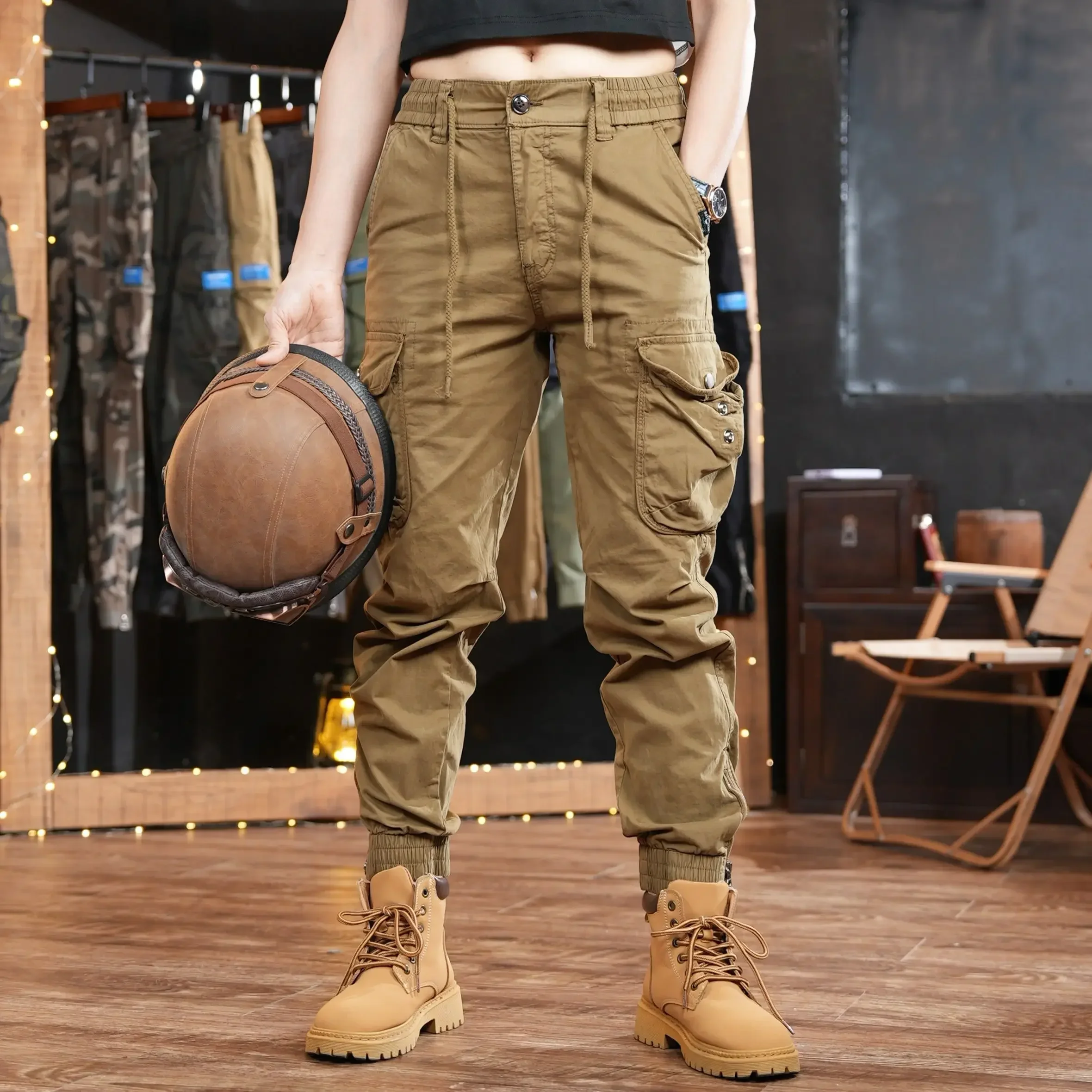Street Fashion Harajuku - กางเกงคาร์โก้กางเกงปั่นจักรยานหลายกระเป๋าสำหรับผู้ชายกางเกงแฟชั่นแนวสตรีทลำลองทรงหลวมมีหลายกระเป๋าหลาย Y2k สำหรับเดินป่า