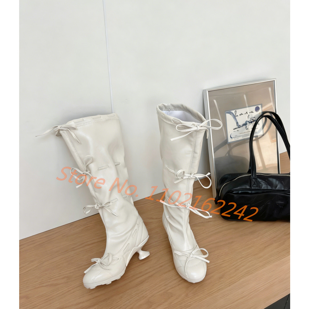 รองเท้าบูทสูงถึงเข่าแบบผูกโบว์ - Street Fashion Runway บทวิจารณ์และราคา