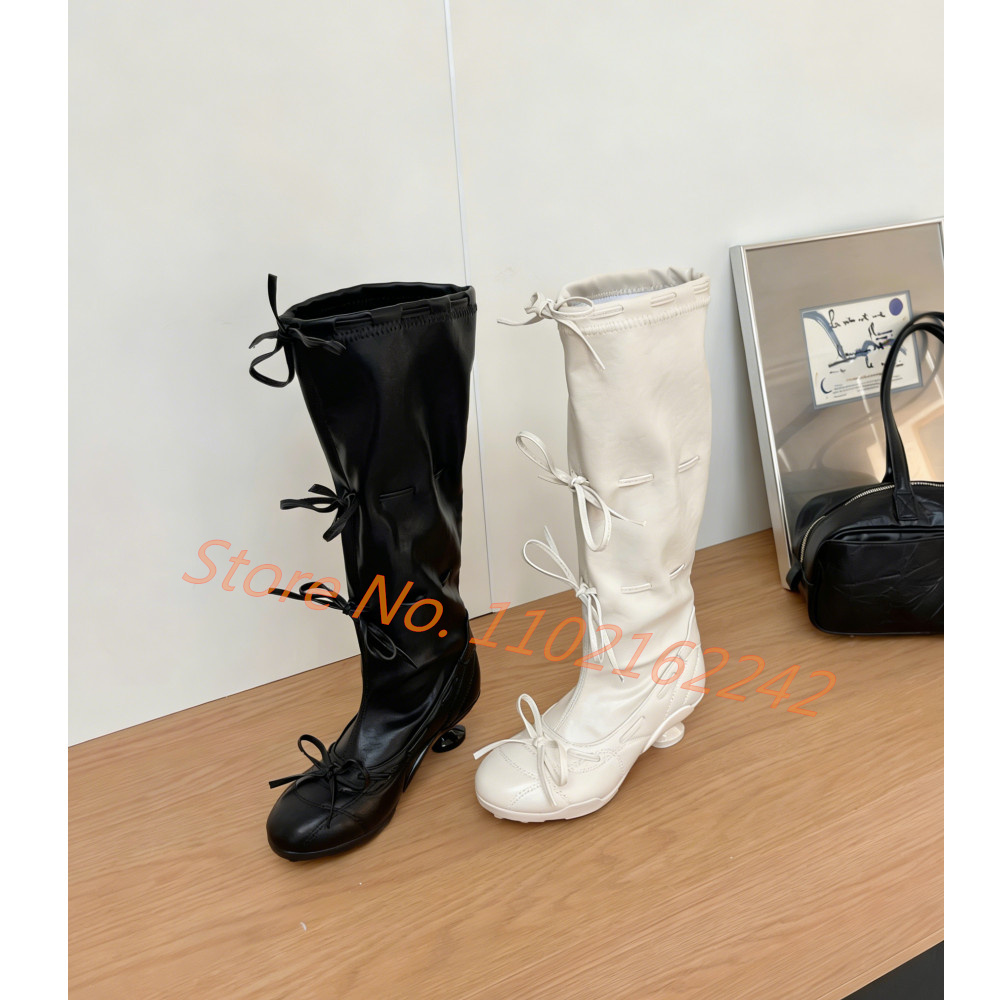 รองเท้าบูทสูงถึงเข่าแบบผูกโบว์ - Street Fashion Runway บทวิจารณ์และราคา