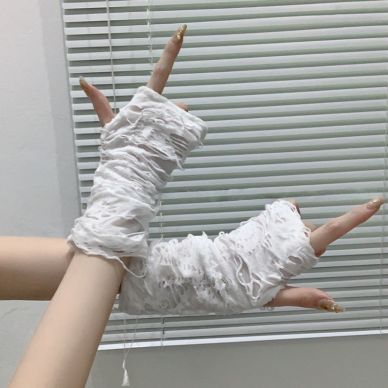 ปลอกแขนกันแดดแบบตาข่ายขาดๆ สไต - Street Fashion Outfit Girl บทวิจารณ์และราคา