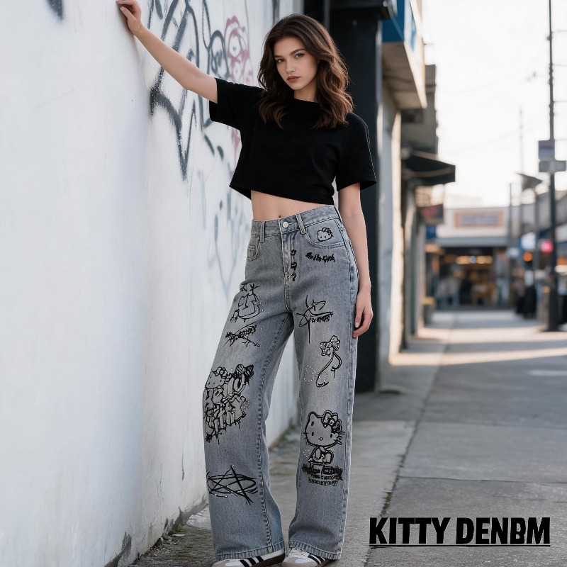 กางเกงยีนส์สไตล์การ์ตูนน่ารัก  - Street Fashion Japan บทวิจารณ์และราคา