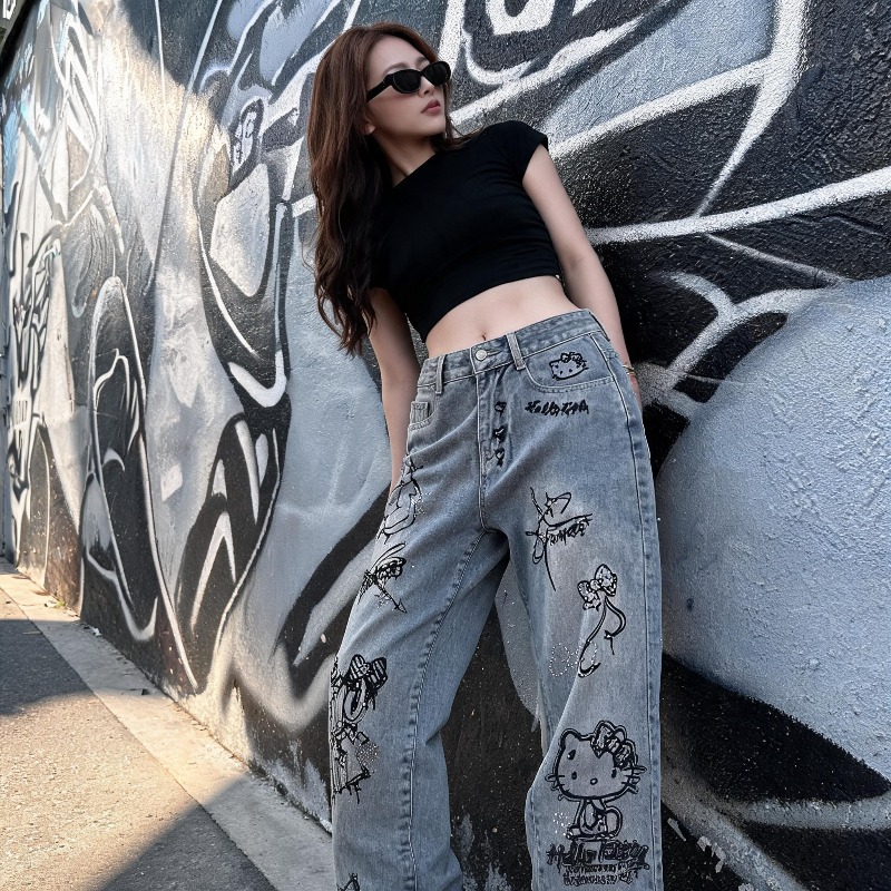 กางเกงยีนส์สไตล์การ์ตูนน่ารัก  - Street Fashion Japan บทวิจารณ์และราคา
