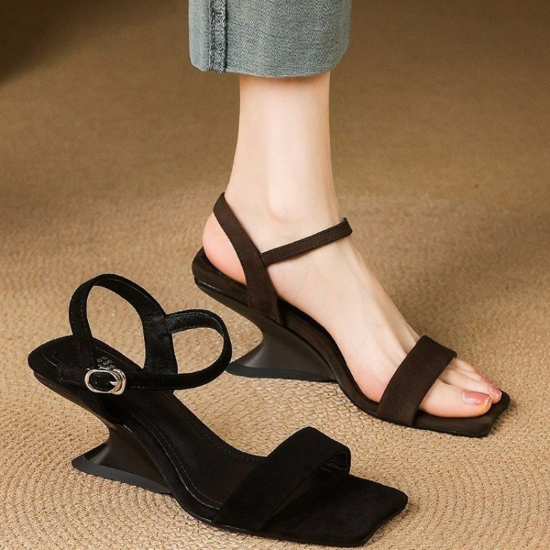 รองเท้าส้นสูงแบบเปิดนิ้วเท้าสไ - French Street Fashion บทวิจารณ์และราคา