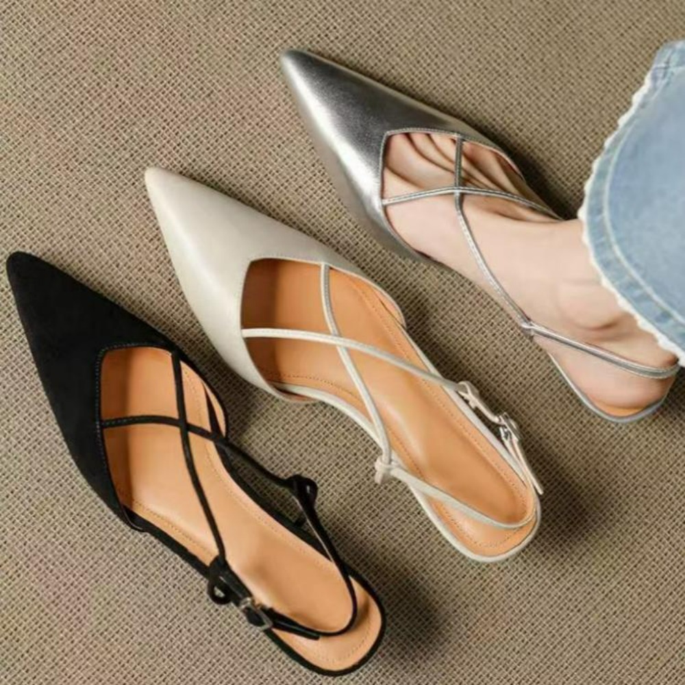 รองเท้าส้นเตี้ยแบบสวมปลายแหลมส - French Street Fashion บทวิจารณ์และราคา