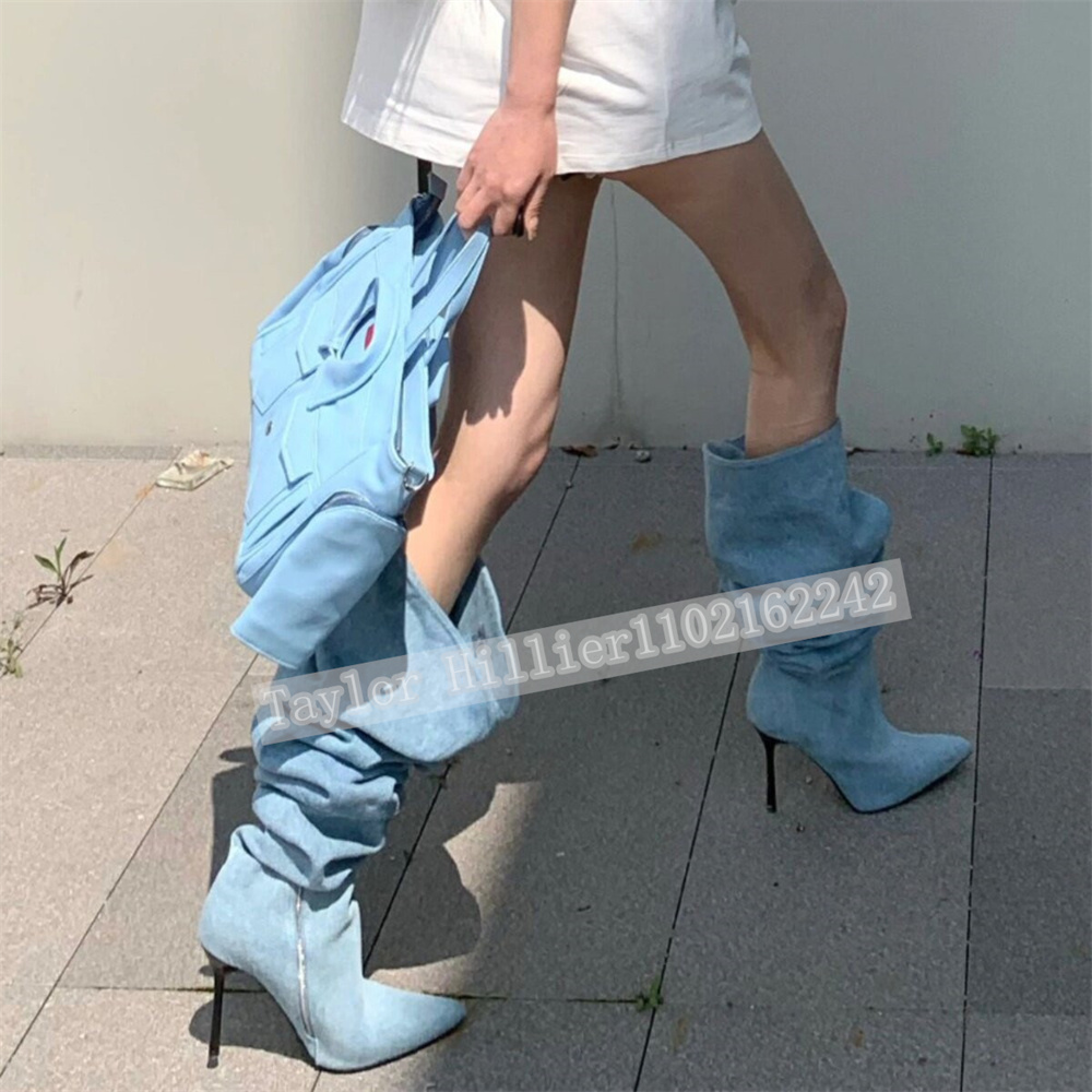 รองเท้าส้นสูงทรงสลัชสีน้ำเงินเ - Street Fashion Runway บทวิจารณ์และราคา