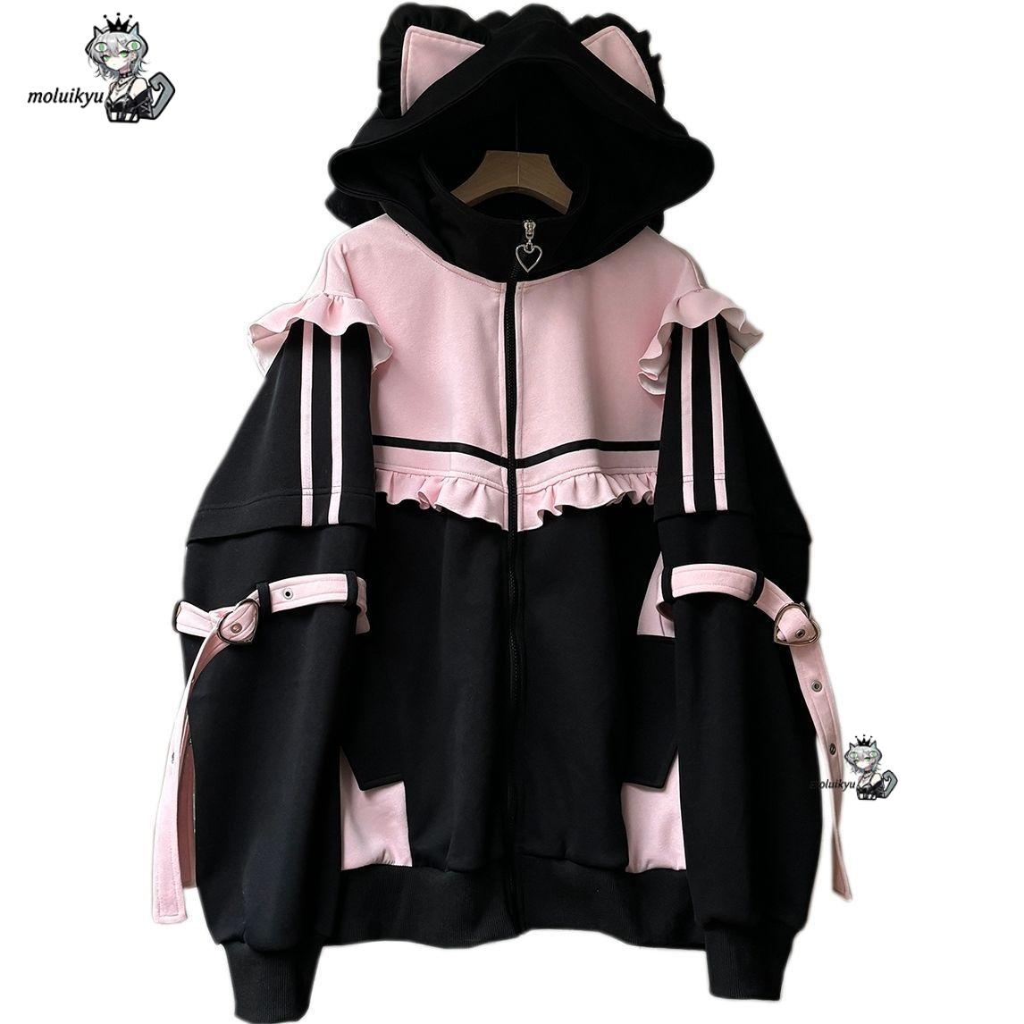 เสื้อฮู้ดดี้หูแมวสไตล์ Y2K สีช - Street Fashion Harajuku บทวิจารณ์และราคา