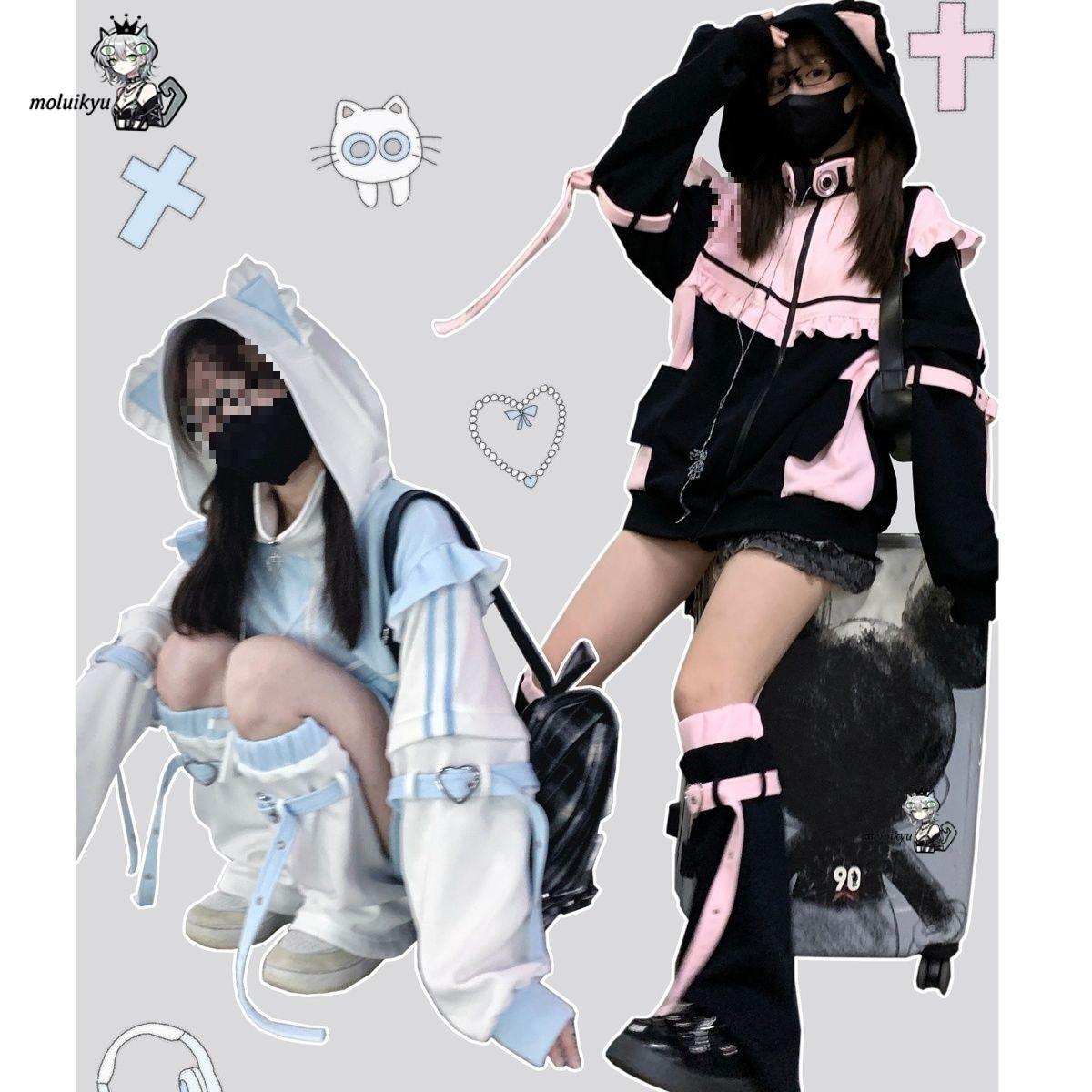 เสื้อฮู้ดดี้หูแมวสไตล์ Y2K สีช - Street Fashion Harajuku บทวิจารณ์และราคา