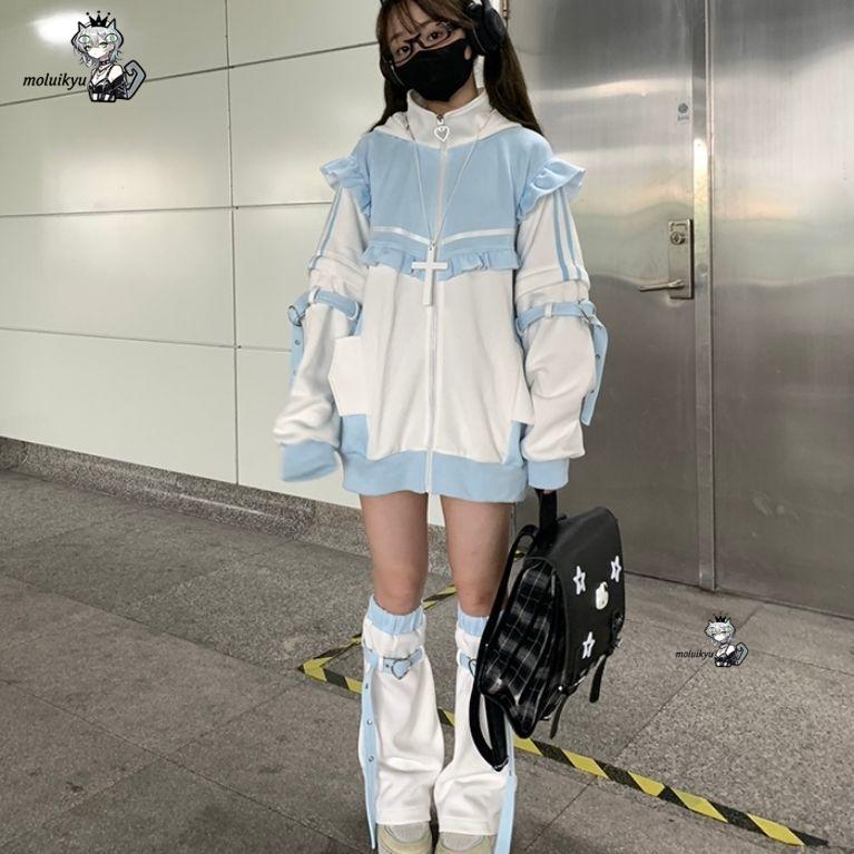เสื้อฮู้ดดี้หูแมวสไตล์ Y2K สีช - Street Fashion Harajuku บทวิจารณ์และราคา
