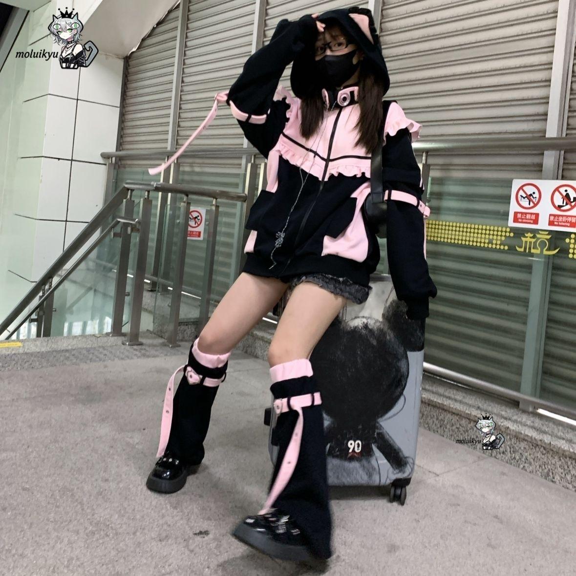 เสื้อฮู้ดดี้หูแมวสไตล์ Y2K สีช - Street Fashion Harajuku บทวิจารณ์และราคา