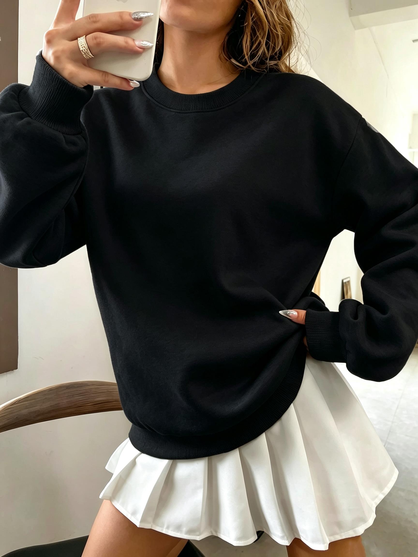เสื้อสเวตเชิ้ตผู้หญิงทรงโอเวอร - Oversized Crewneck Fleece บทวิจารณ์และราคา