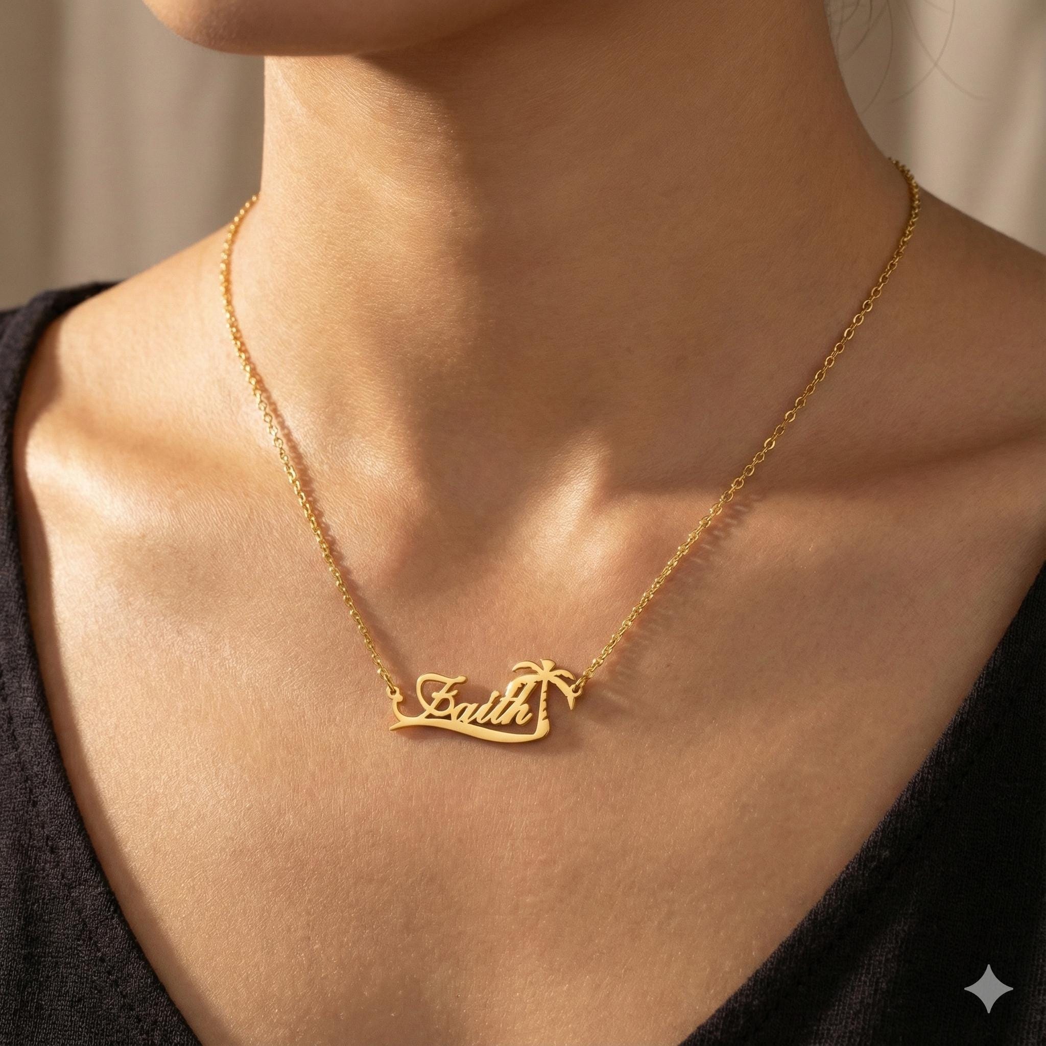 สร้อยคอรูปต้นปาล์มพร้อมชื่อสั่ - Street Fashion Necklace บทวิจารณ์และราคา