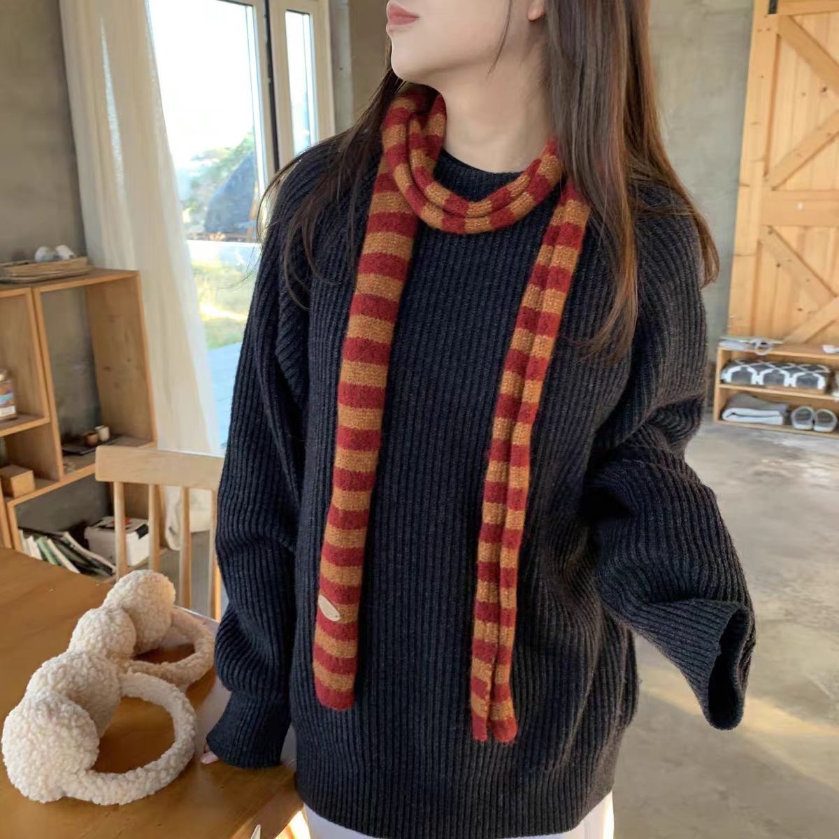 ผ้าพันคอไหมพรมลายทางสไตล์ฮิปฮอ - Street Fashion Harajuku บทวิจารณ์และราคา