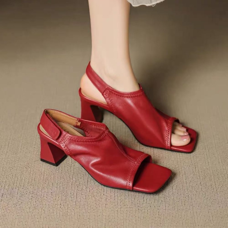 รองเท้าส้นสูงแบบเปิดนิ้วเท้าทร - French Street Fashion บทวิจารณ์และราคา